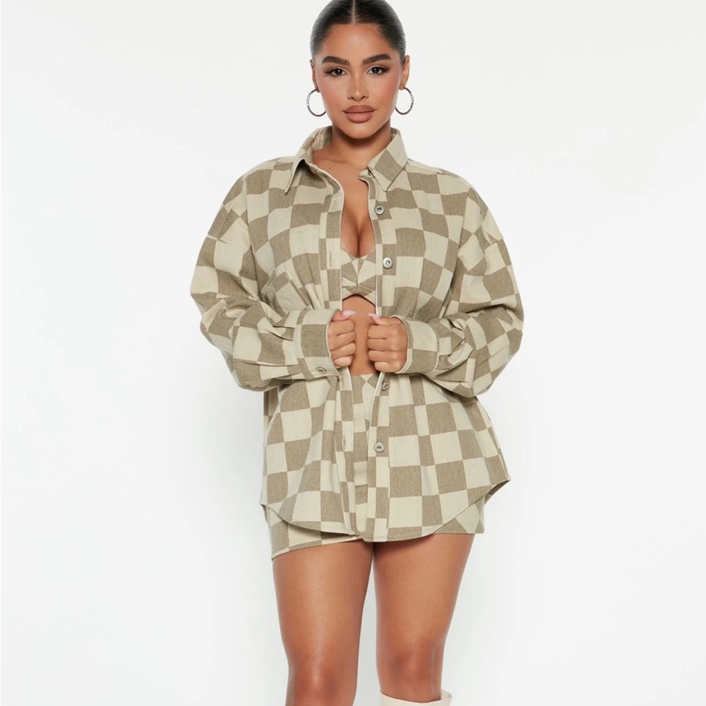 Fashion Nova Checked Out 3 Piece Set - Taupe/Combo (Worn Once)